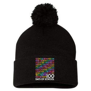 100th Day Of School Teacher Students 100 Days Math Numbers Pom Pom 12in Knit Beanie