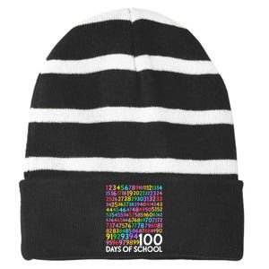 100th Day Of School Teacher Students 100 Days Math Numbers Striped Beanie with Solid Band