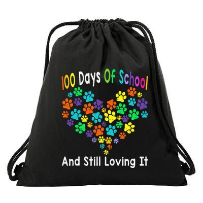 100 Days Of School And Still Loving It Dog Cat 100th Day Drawstring Bag