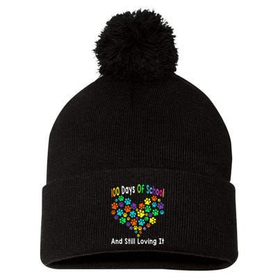 100 Days Of School And Still Loving It Dog Cat 100th Day Pom Pom 12in Knit Beanie
