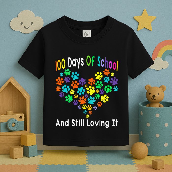 100 Days Of School And Still Loving It Dog Cat 100th Day Toddler T-Shirt
