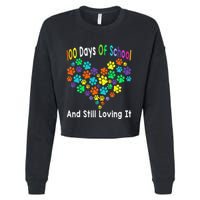 100 Days Of School And Still Loving It Dog Cat 100th Day Cropped Pullover Crew