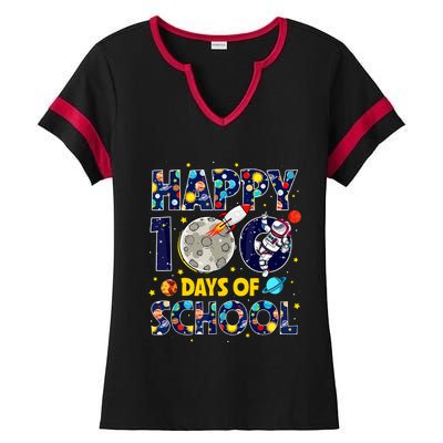 100 Day Of School Outer Space For Student Teacher Ladies Halftime Notch Neck Tee