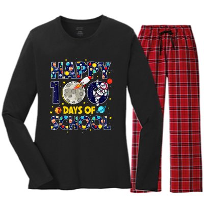 100 Day Of School Outer Space For Student Teacher Women's Long Sleeve Flannel Pajama Set 