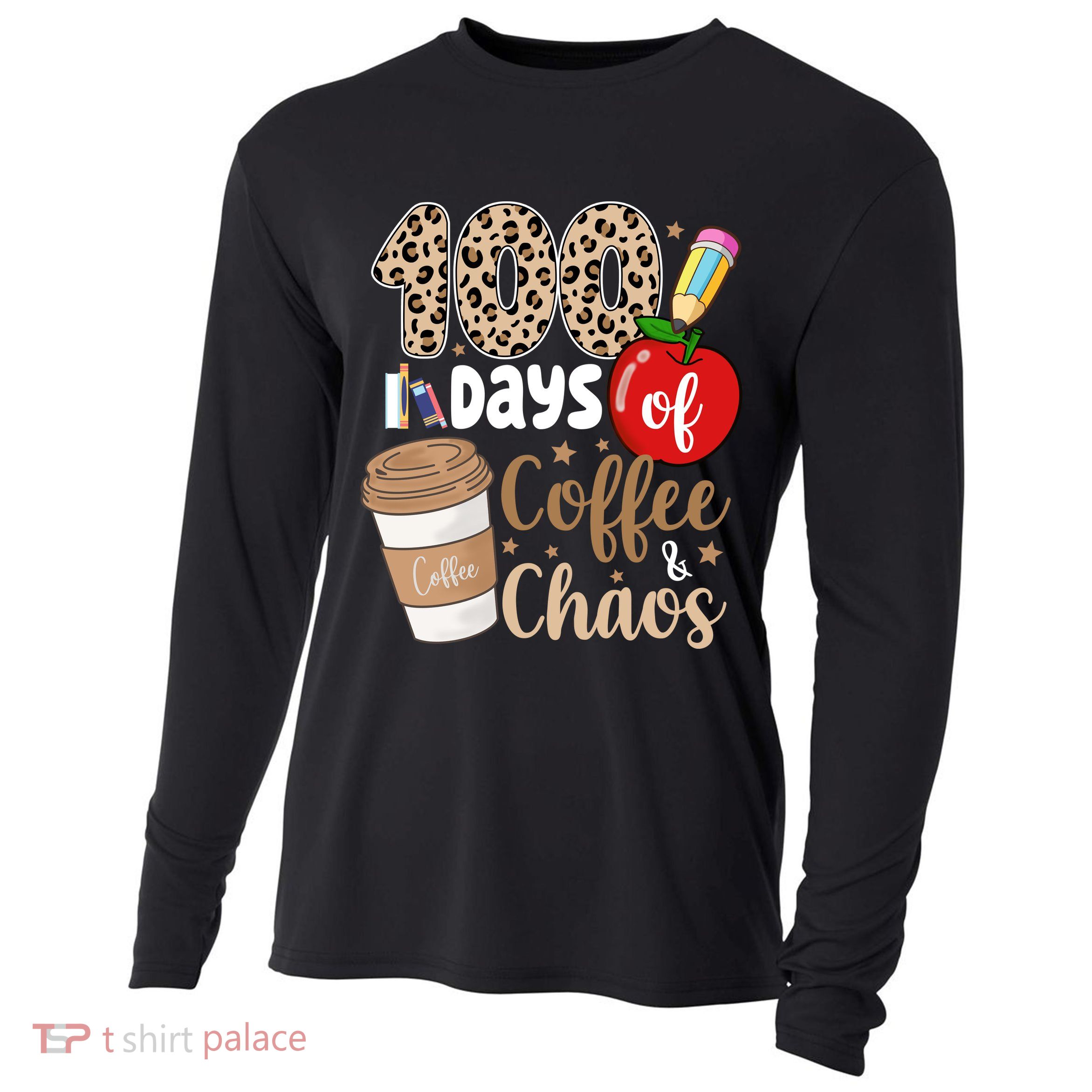 100 Days Of Coffee And Chaos Teacher Cooling Performance Long Sleeve Crew