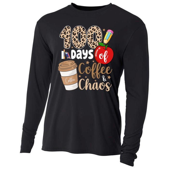 100 Days Of Coffee And Chaos Teacher Cooling Performance Long Sleeve Crew