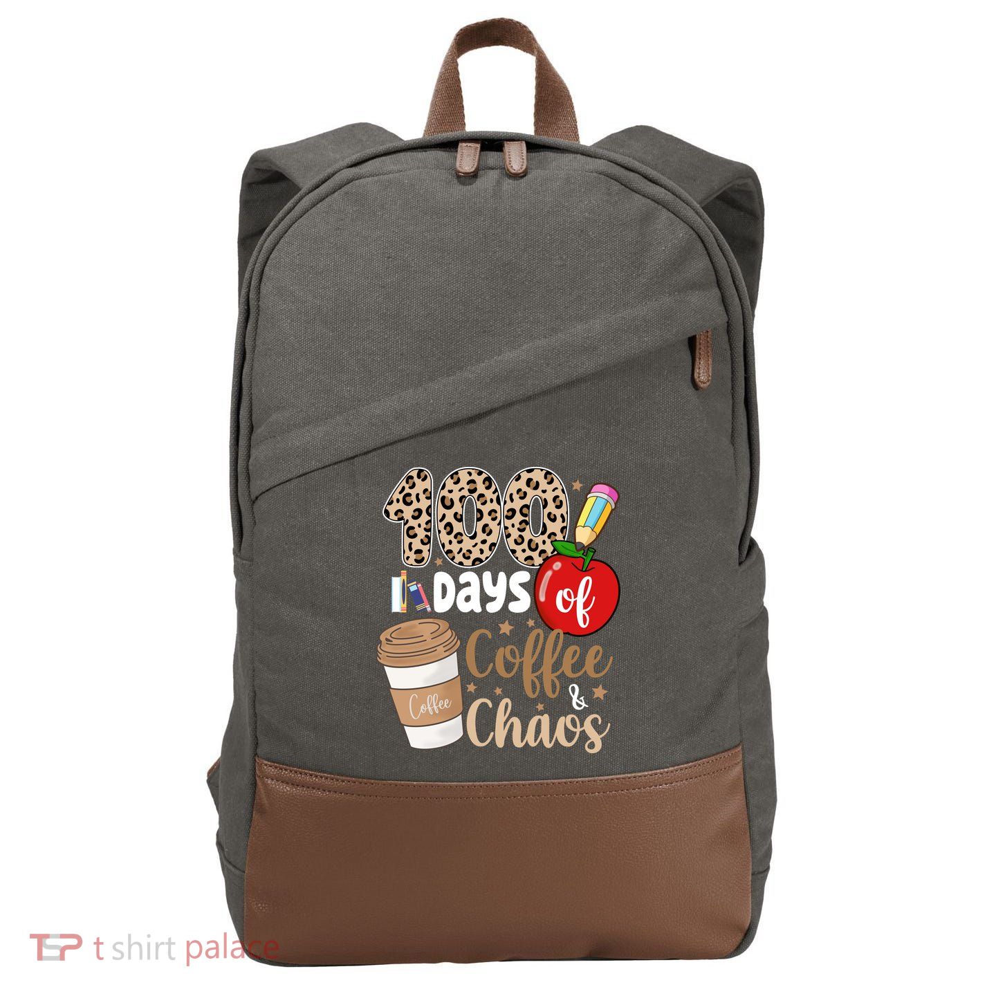 100 Days Of Coffee And Chaos Teacher Cotton Canvas Backpack