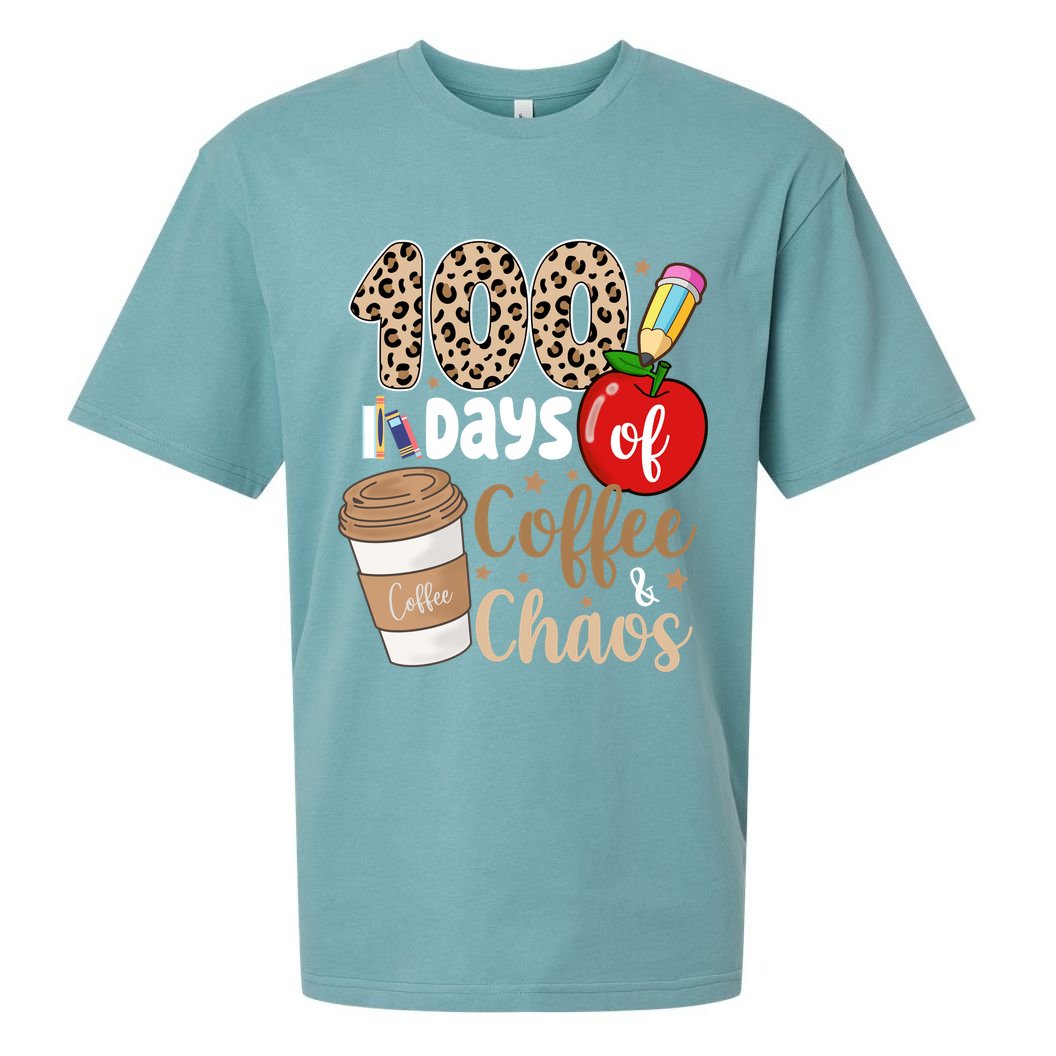 100 Days Of Coffee And Chaos Teacher Sueded Cloud Jersey T-Shirt