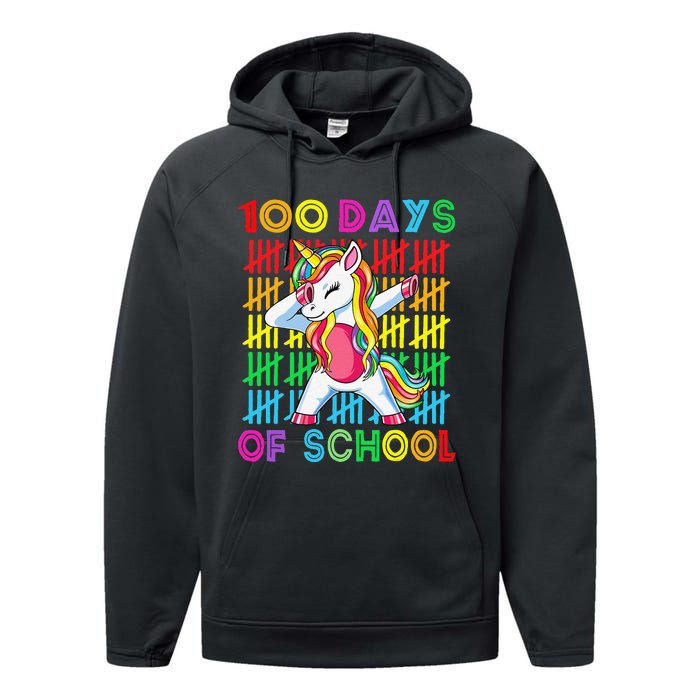 100 Days Of School Unicorn 100 Days Smarter 100th Day Performance Fleece Hoodie