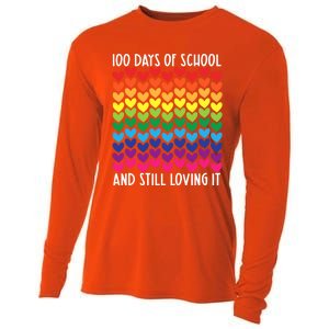 100 Days Of School And Still Loving It Heart Happy 100th Day Gift Cooling Performance Long Sleeve Crew