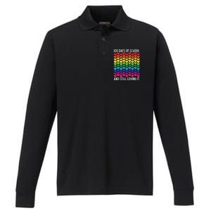 100 Days Of School And Still Loving It Heart Happy 100th Day Gift Performance Long Sleeve Polo