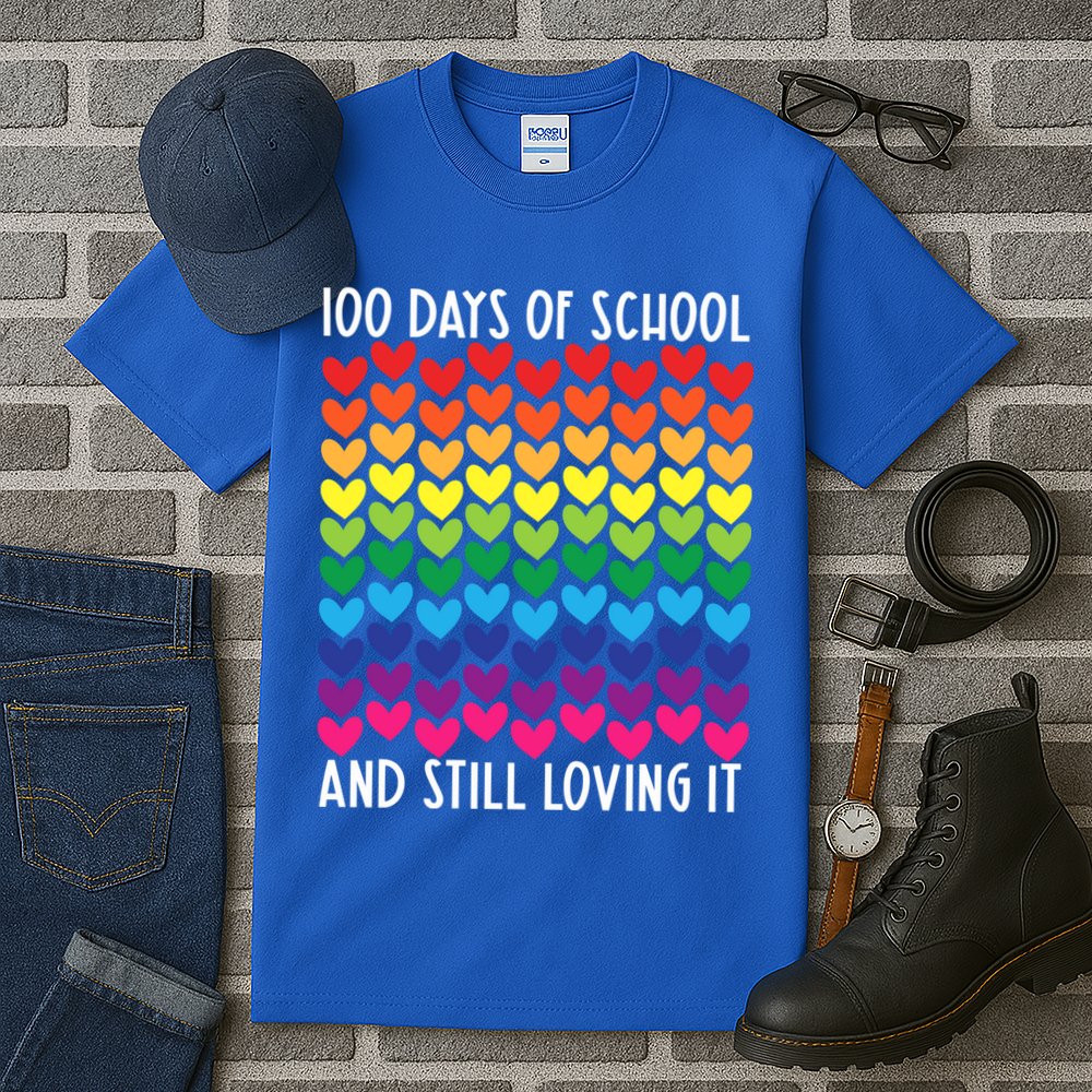 100 Days Of School And Still Loving It Heart Happy 100th Day Gift Tall T-Shirt