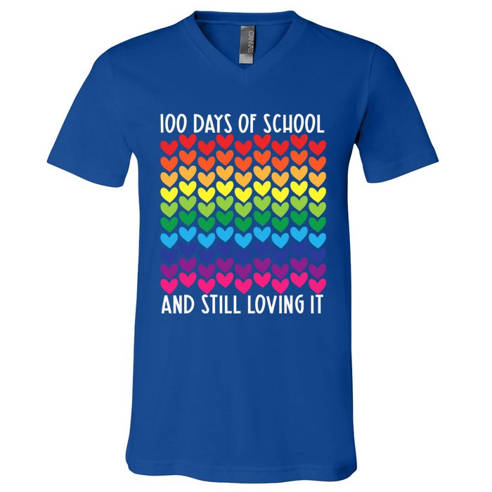 100 Days Of School And Still Loving It Heart Happy 100th Day Gift V-Neck T-Shirt