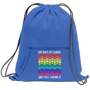 100 Days Of School And Still Loving It Heart Happy 100th Day Gift Sweatshirt Cinch Pack Bag