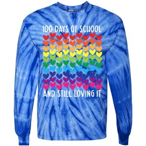 100 Days Of School And Still Loving It Heart Happy 100th Day Gift Tie-Dye Long Sleeve Shirt