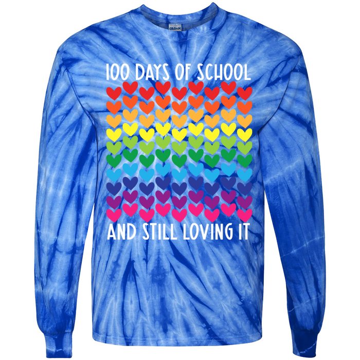 100 Days Of School And Still Loving It Heart Happy 100th Day Gift Tie-Dye Long Sleeve Shirt