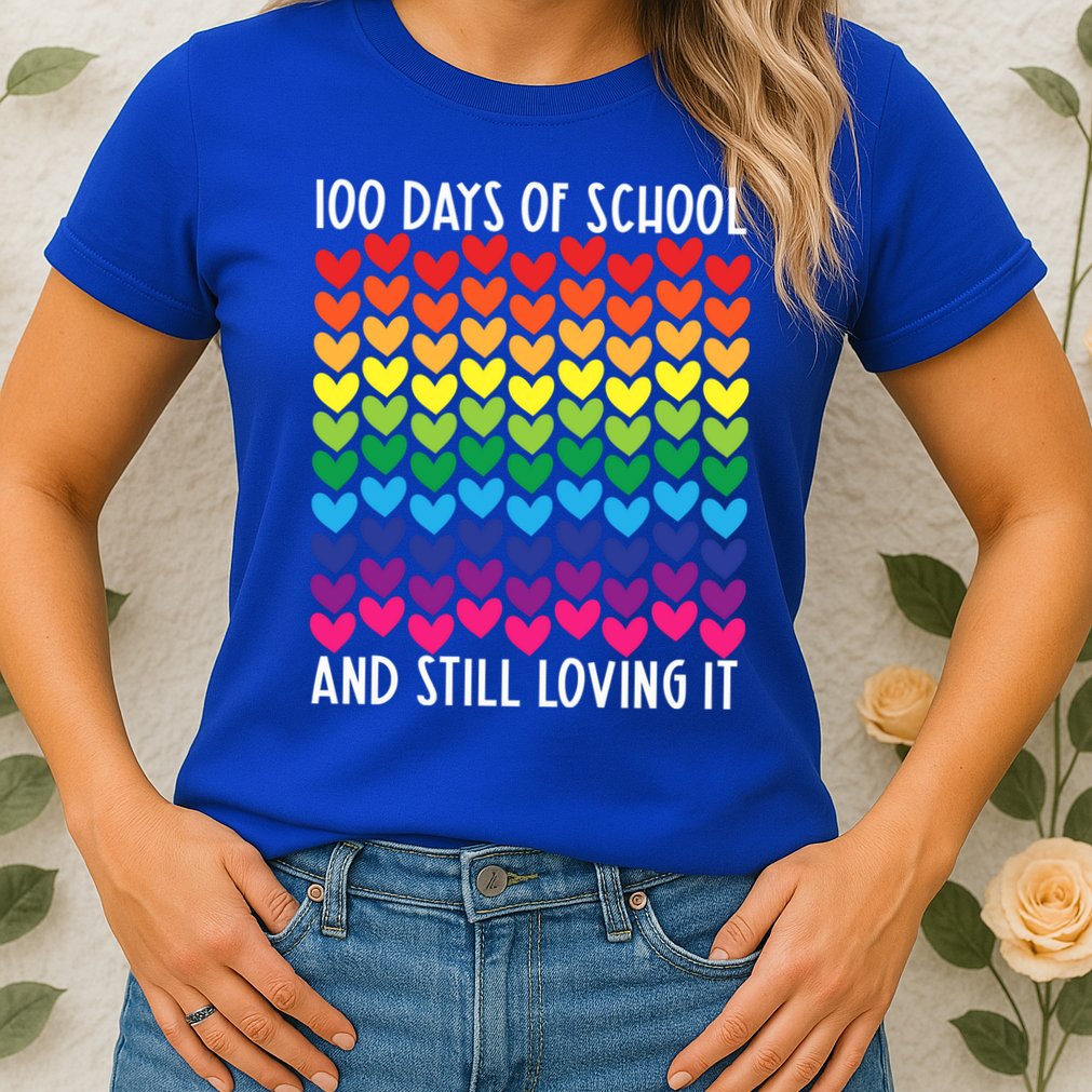 100 Days Of School And Still Loving It Heart Happy 100th Day Gift Womens T-Shirt