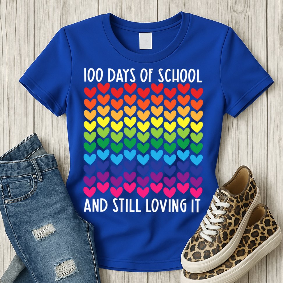 100 Days Of School And Still Loving It Heart Happy 100th Day Gift Womens T-Shirt
