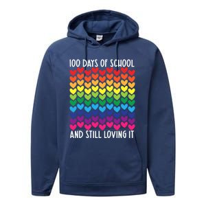 100 Days Of School And Still Loving It Heart Happy 100th Day Gift Performance Fleece Hoodie