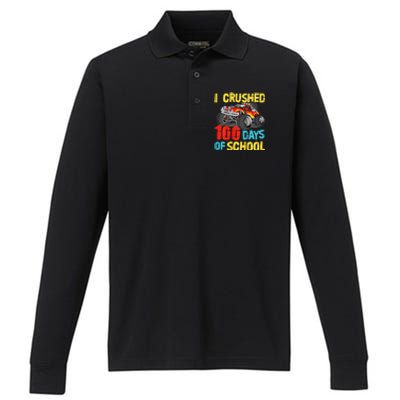 100 Days Of School For Monster Truck Performance Long Sleeve Polo