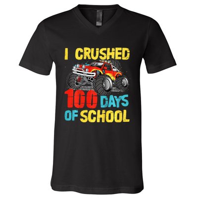 100 Days Of School For Monster Truck V-Neck T-Shirt