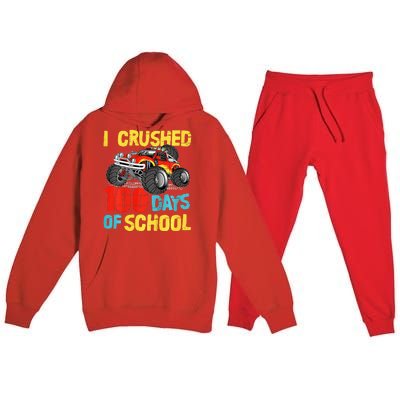 100 Days Of School For Monster Truck Premium Hooded Sweatsuit Set