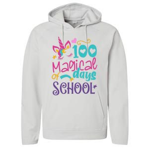 100th Day Of School Unicorn 100 Magical Days Teacher Girls Performance Fleece Hoodie