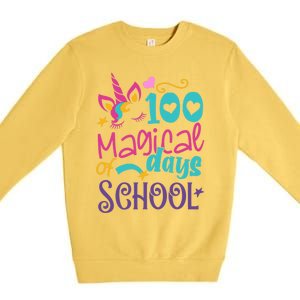 100th Day Of School Unicorn 100 Magical Days Teacher Girls Premium Crewneck Sweatshirt