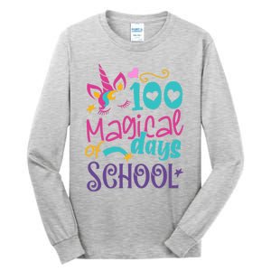 100th Day Of School Unicorn 100 Magical Days Teacher Girls Tall Long Sleeve T-Shirt