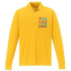 100th Day Of School Unicorn 100 Magical Days Teacher Girls Performance Long Sleeve Polo