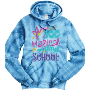 100th Day Of School Unicorn 100 Magical Days Teacher Girls Tie Dye Hoodie