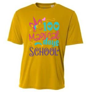 100th Day Of School Unicorn 100 Magical Days Teacher Girls Cooling Performance Crew T-Shirt