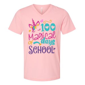 100th Day Of School Unicorn 100 Magical Days Teacher Girls V-Neck T-Shirt