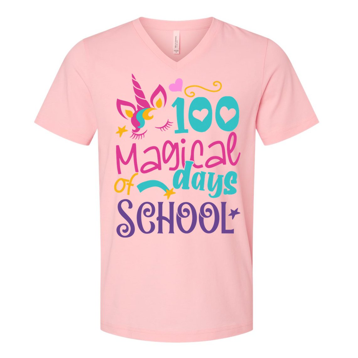 100th Day Of School Unicorn 100 Magical Days Teacher Girls V-Neck T-Shirt