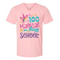 100th Day Of School Unicorn 100 Magical Days Teacher Girls V-Neck T-Shirt