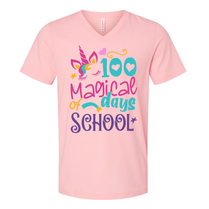 100th Day Of School Unicorn 100 Magical Days Teacher Girls V-Neck T-Shirt