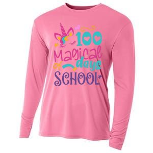 100th Day Of School Unicorn 100 Magical Days Teacher Girls Cooling Performance Long Sleeve Crew