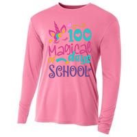 100th Day Of School Unicorn 100 Magical Days Teacher Girls Cooling Performance Long Sleeve Crew