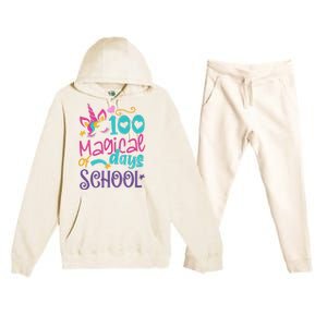 100th Day Of School Unicorn 100 Magical Days Teacher Girls Premium Hooded Sweatsuit Set