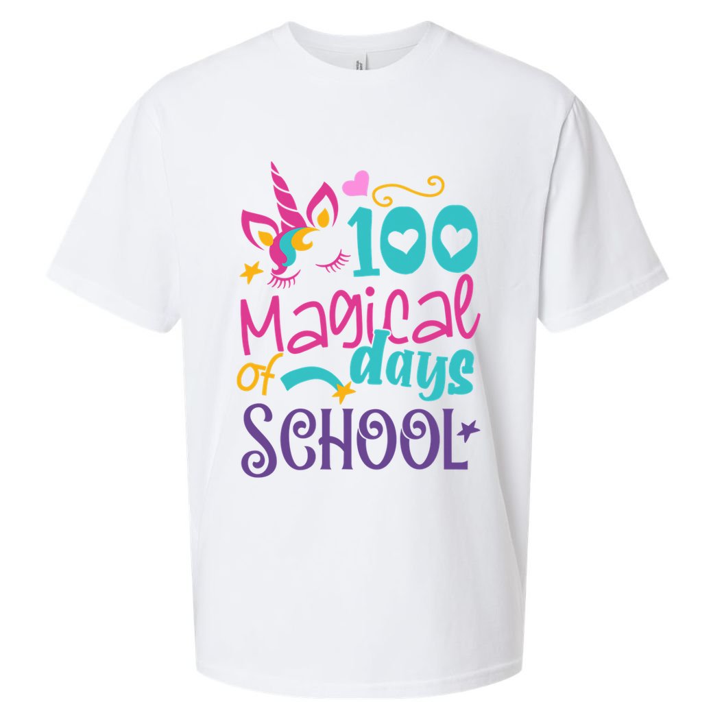100th Day Of School Unicorn 100 Magical Days Teacher Girls Sueded Cloud Jersey T-Shirt
