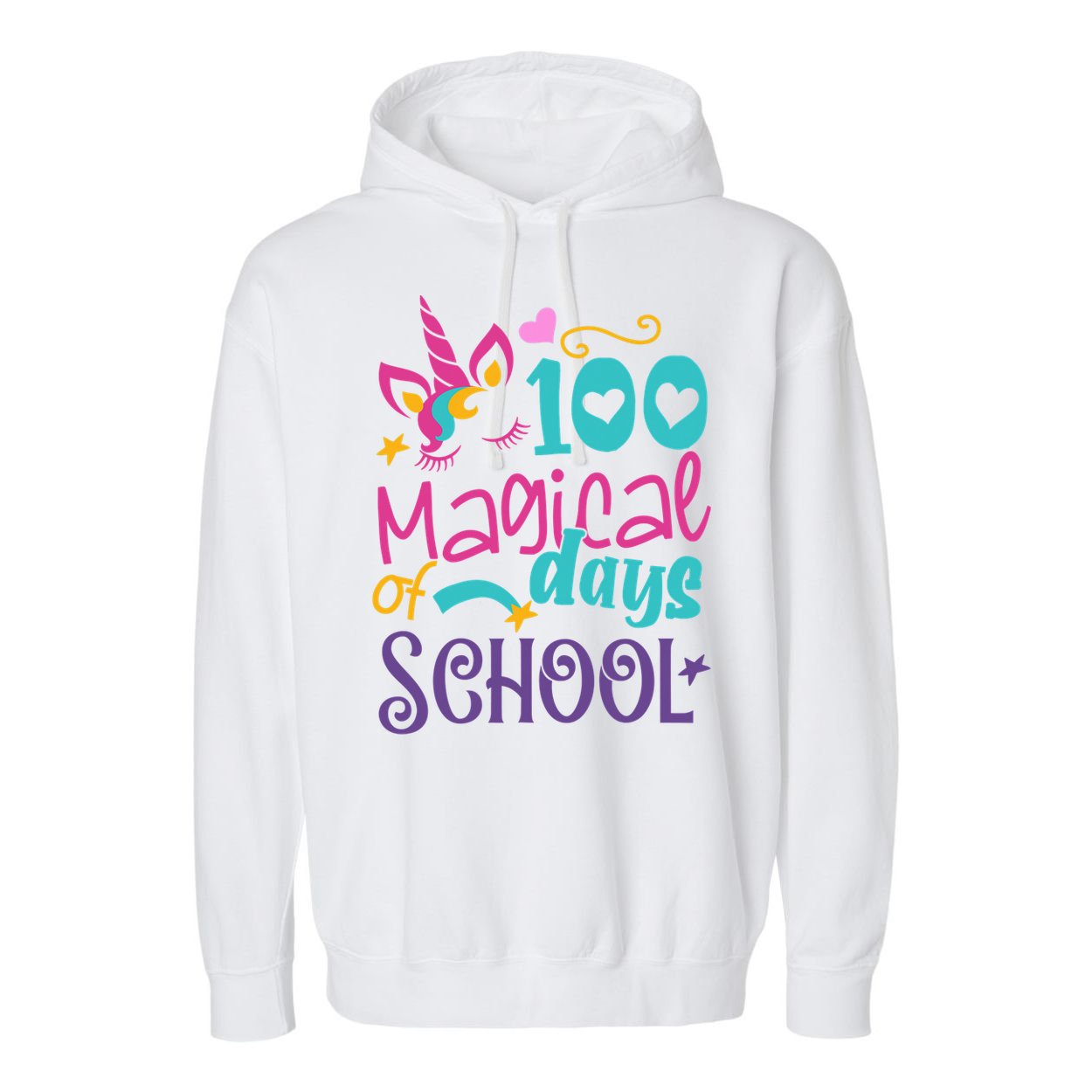 100th Day Of School Unicorn 100 Magical Days Teacher Girls Garment-Dyed Fleece Hoodie