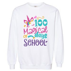 100th Day Of School Unicorn 100 Magical Days Teacher Girls Garment-Dyed Sweatshirt