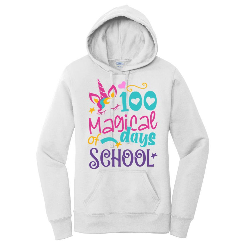 100th Day Of School Unicorn 100 Magical Days Teacher Girls Women's Pullover Hoodie
