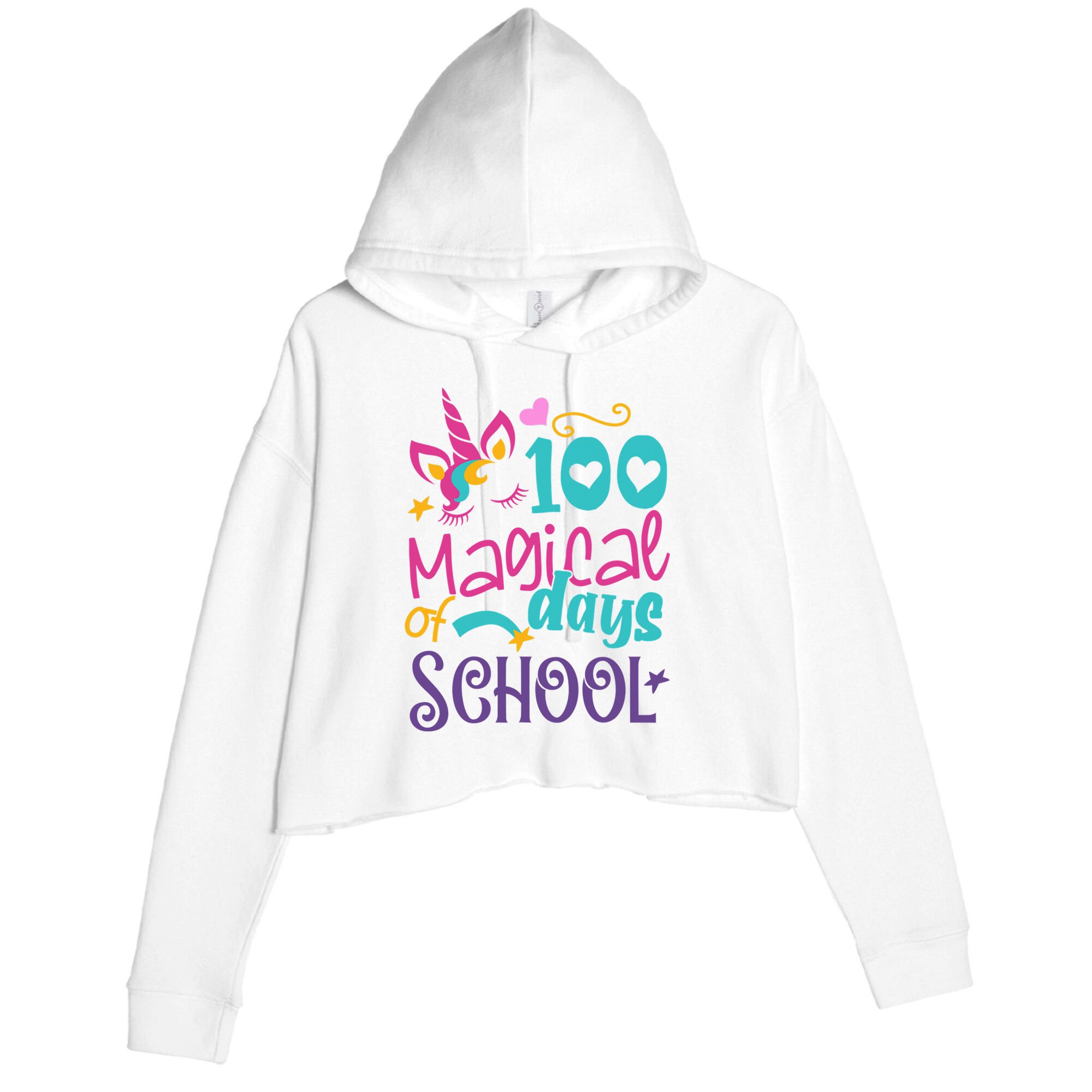 100th Day Of School Unicorn 100 Magical Days Teacher Girls Crop Fleece Hoodie