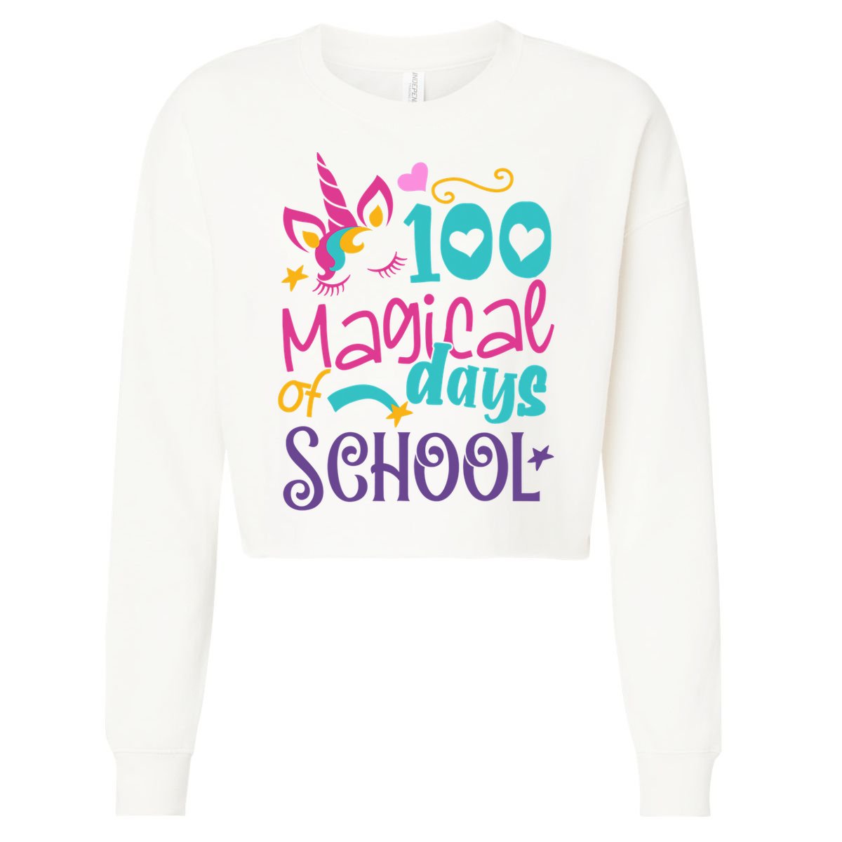 100th Day Of School Unicorn 100 Magical Days Teacher Girls Cropped Pullover Crew