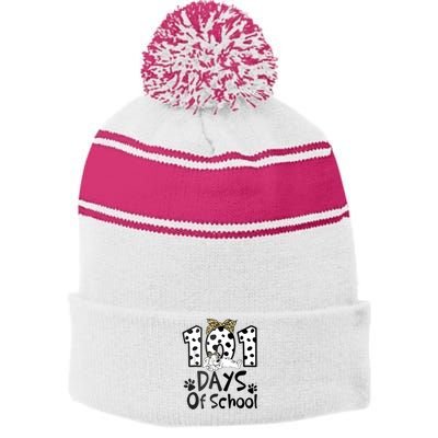 100th Day Of School 101 Days Smarter Funny Dalmatian Stripe Pom Pom Beanie