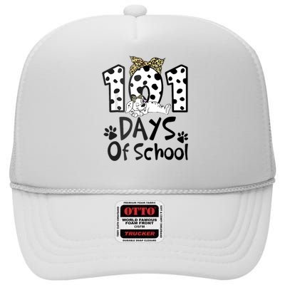 100th Day Of School 101 Days Smarter Funny Dalmatian High Crown Mesh Back Trucker Hat