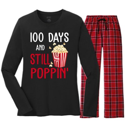 100 Days Of School And Still Poppin Women's Long Sleeve Flannel Pajama Set 