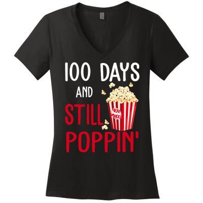 100 Days Of School And Still Poppin Women's V-Neck T-Shirt