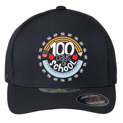 100th Day Of School Teacher 100 Days Smarter Pencil Ruler Flexfit Unipanel Trucker Cap